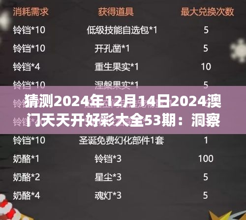 猜测2024年12月14日2024澳门天天开好彩大全53期：洞察彩票开奖背后的逻辑