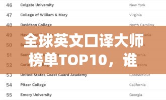 全球英文口译大师榜单TOP10，谁独占鳌头？