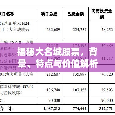 揭秘大名城股票，背景、特点与价值解析